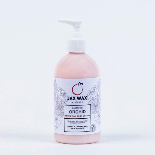 JAX WAX AUSTRALIA Cooktown Orchid After Wax Body Lotion. Front image of the product. White background.