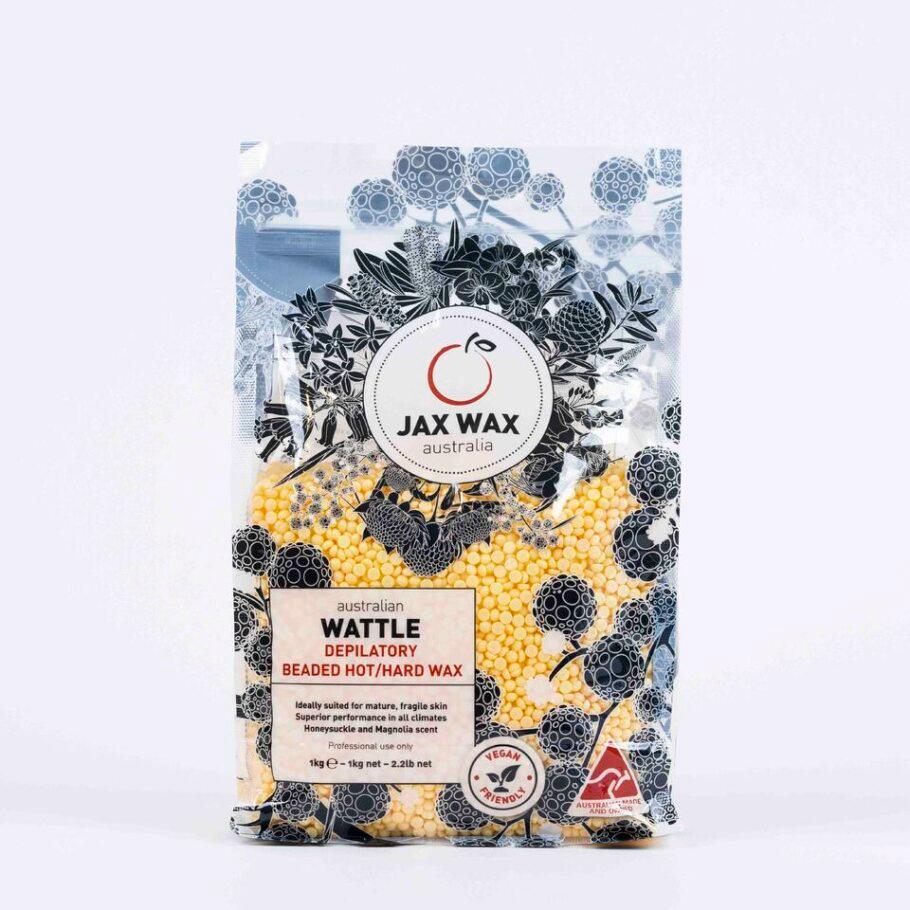 JAX WAX AUSTRALIA Australian Wattle Hard Bead Wax. front cover of the product. white background.