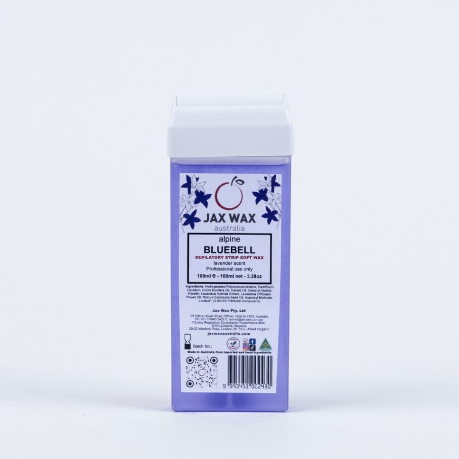 JAX WAX AUSTRALIA Alpine Bluebell Cartridge Wax. Front cover of the product. white background.