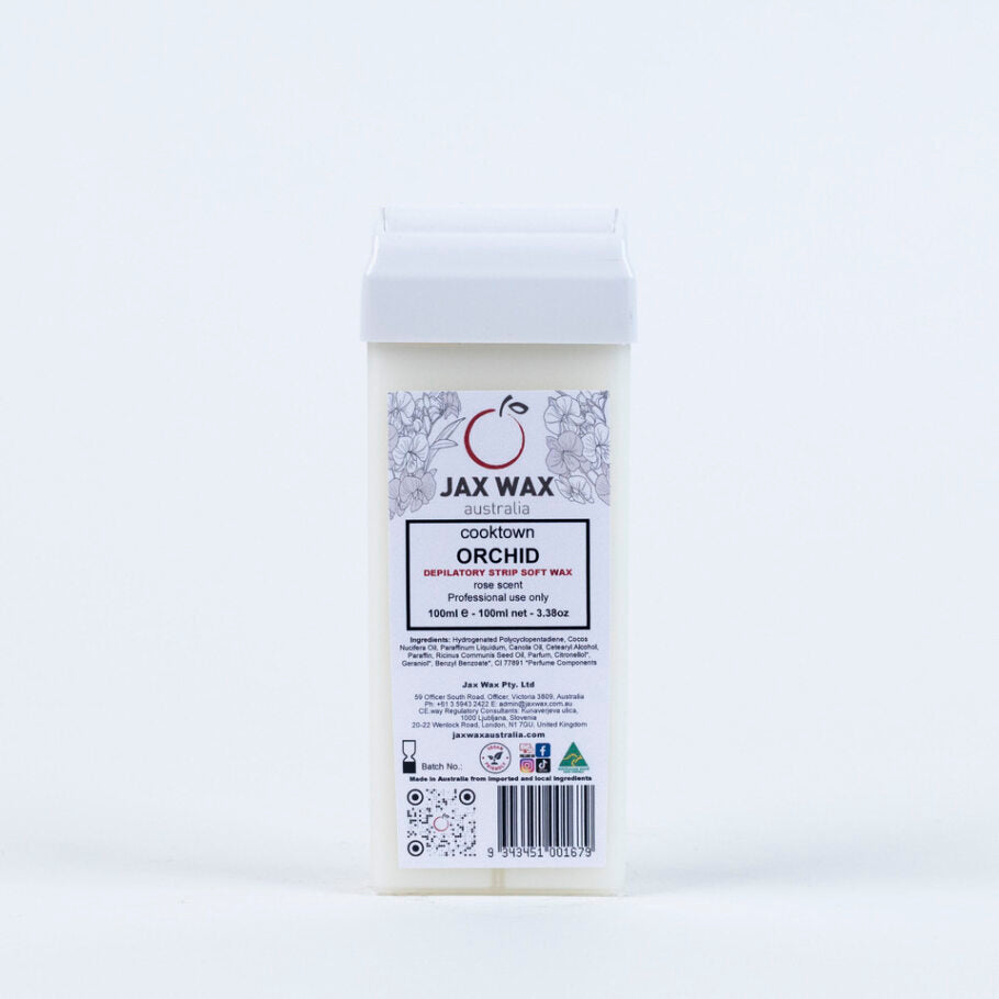 JAX WAX AUSTRALIA Cooktown Orchid Depilatory Cartridge Wax. Front image of the product. White background.